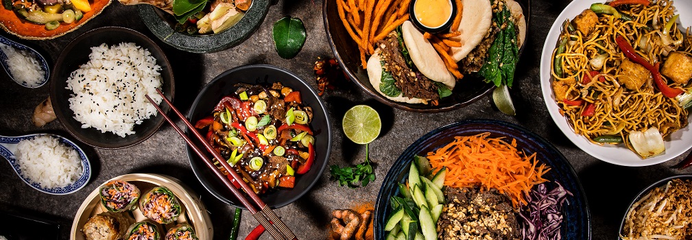 Table with Asian plant-based foods