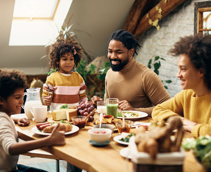 Family eating plant-based breakfast