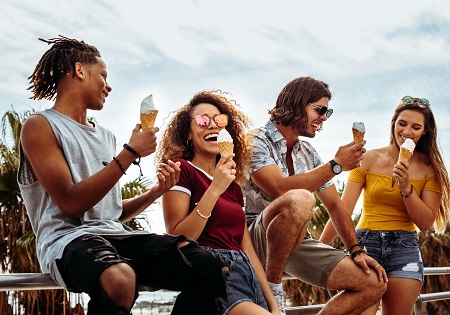 Group of friends eating ice cream