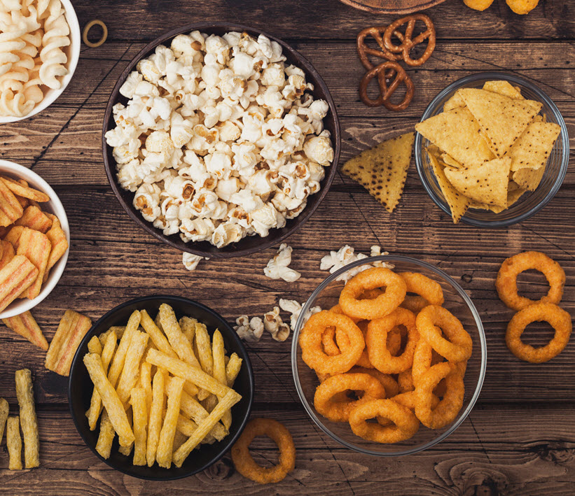 variety of snacks like chips and popcorn