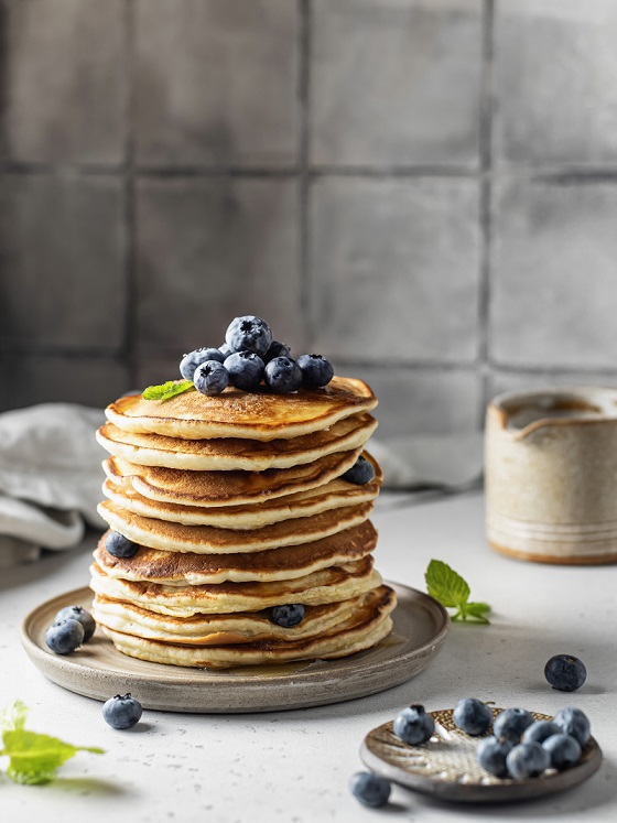 Stack of pancakes with berries