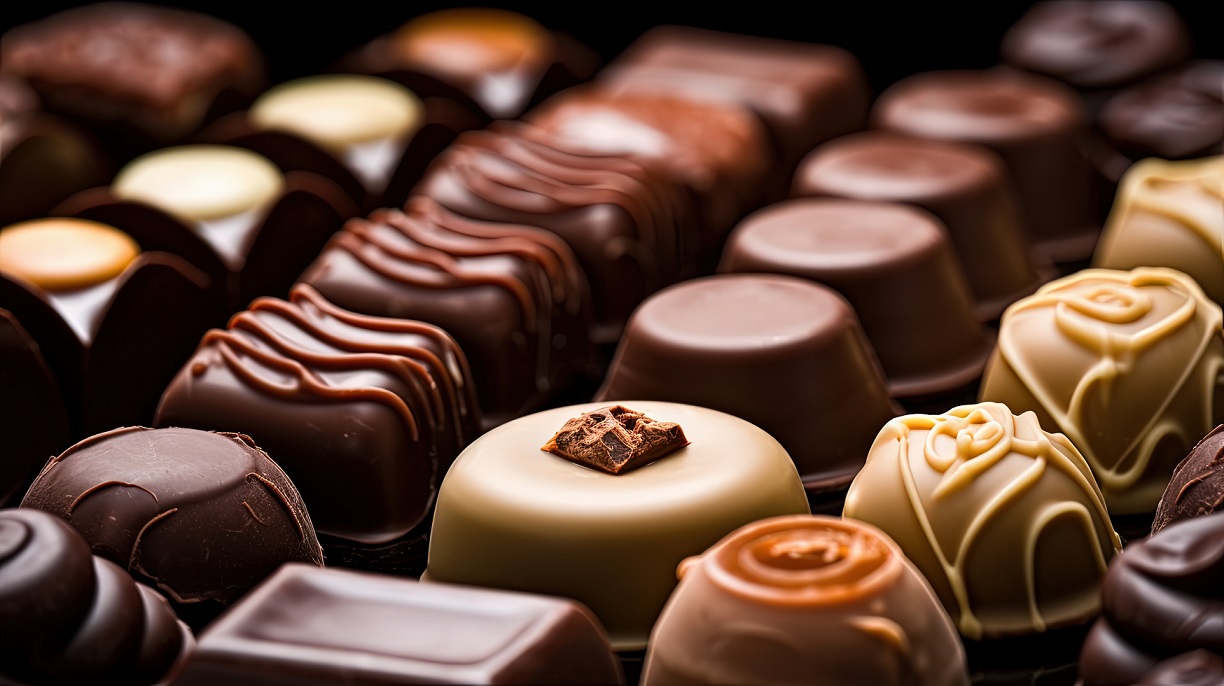 Variety of pralines and coated chocolates
