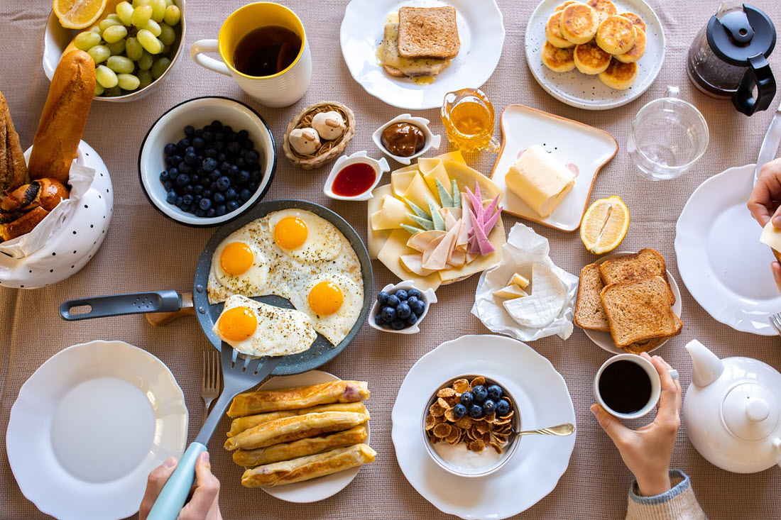 Breakfast table plant-based dairy items
