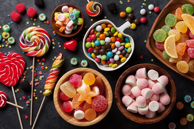 Variety of soft and hard candies and sweets