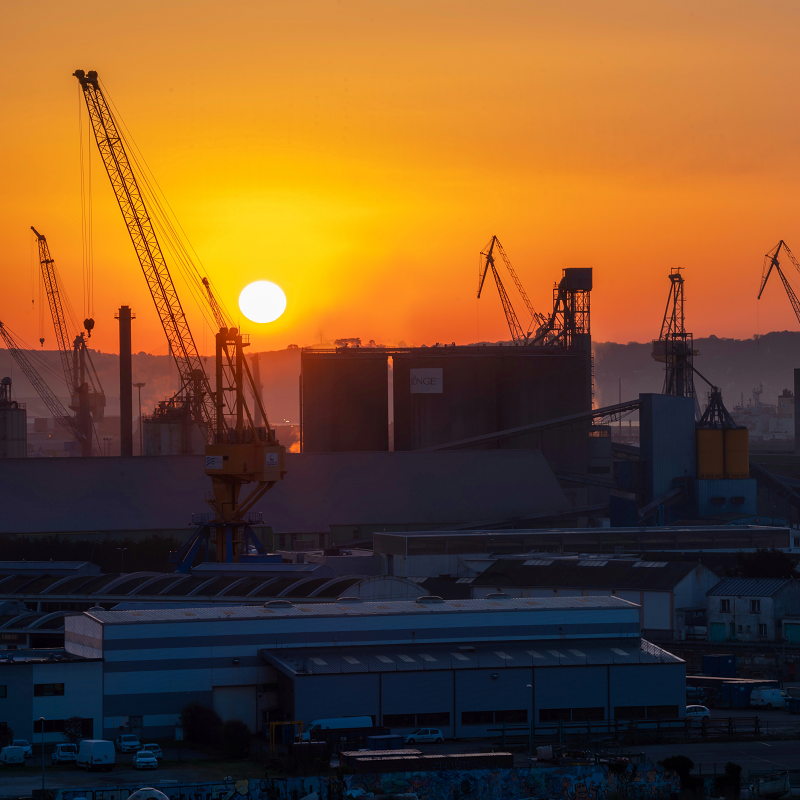 Sunset at Bunge facility in Brest, France