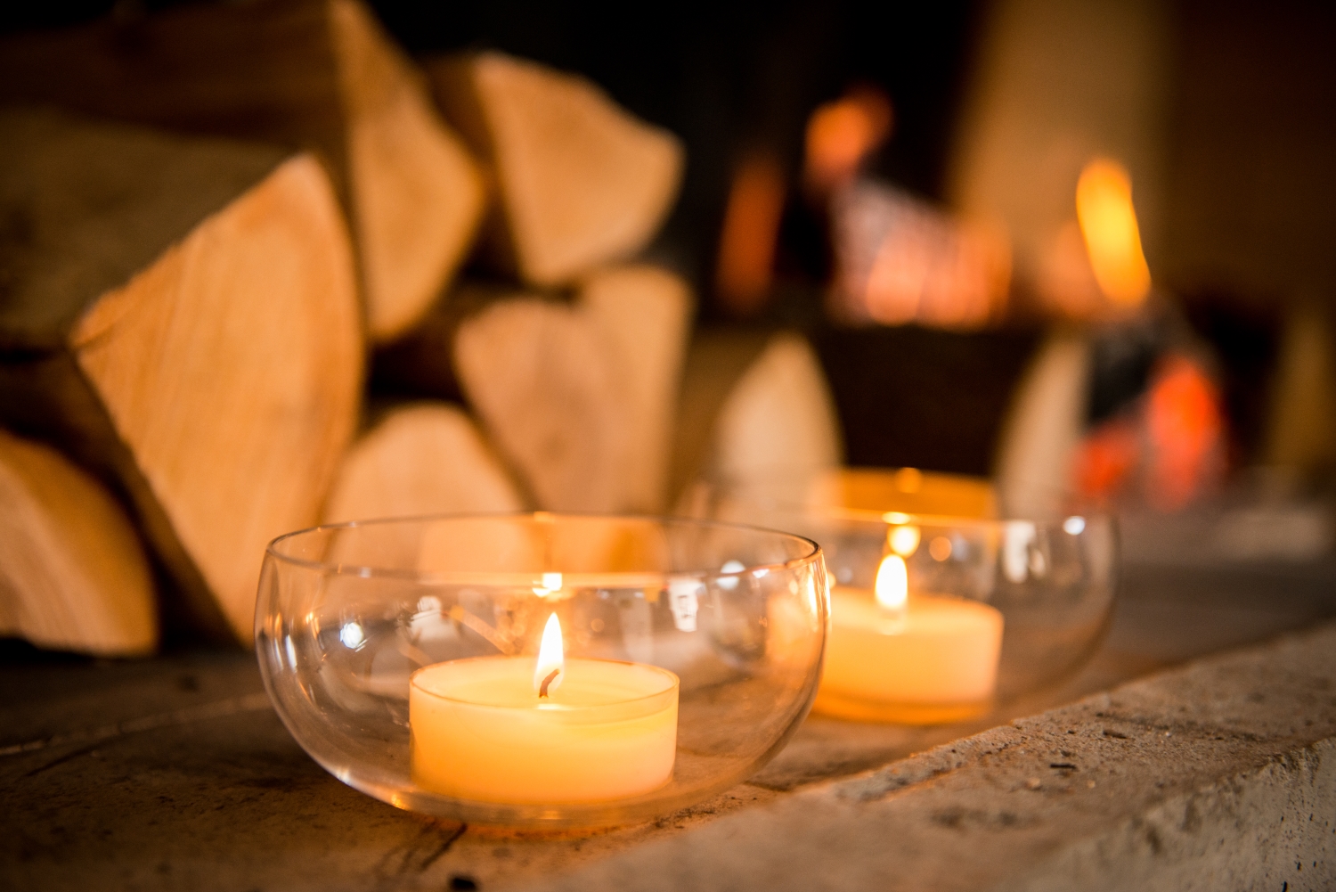 Candles in Monique's fireplace
