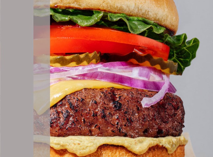 close-up of burger with toppings