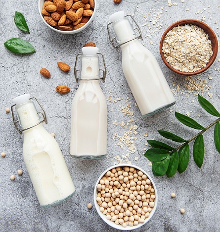 plant-based oat drink, soy drink