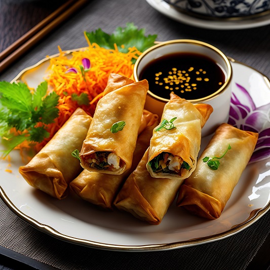 Plate of deep fried spring rolls