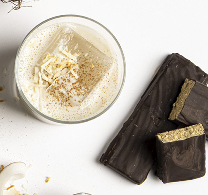 Coconut and Chocolate Flavored Soy Protein Based Drink and Nutrition Bars