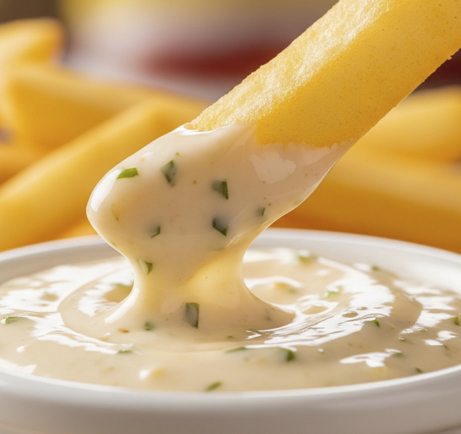 French Fry being Dipped in Sauce